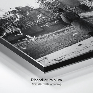 Historische foto poster: Vogels voeren aan de Zwanenburgwal, Amsterdam (1954)
